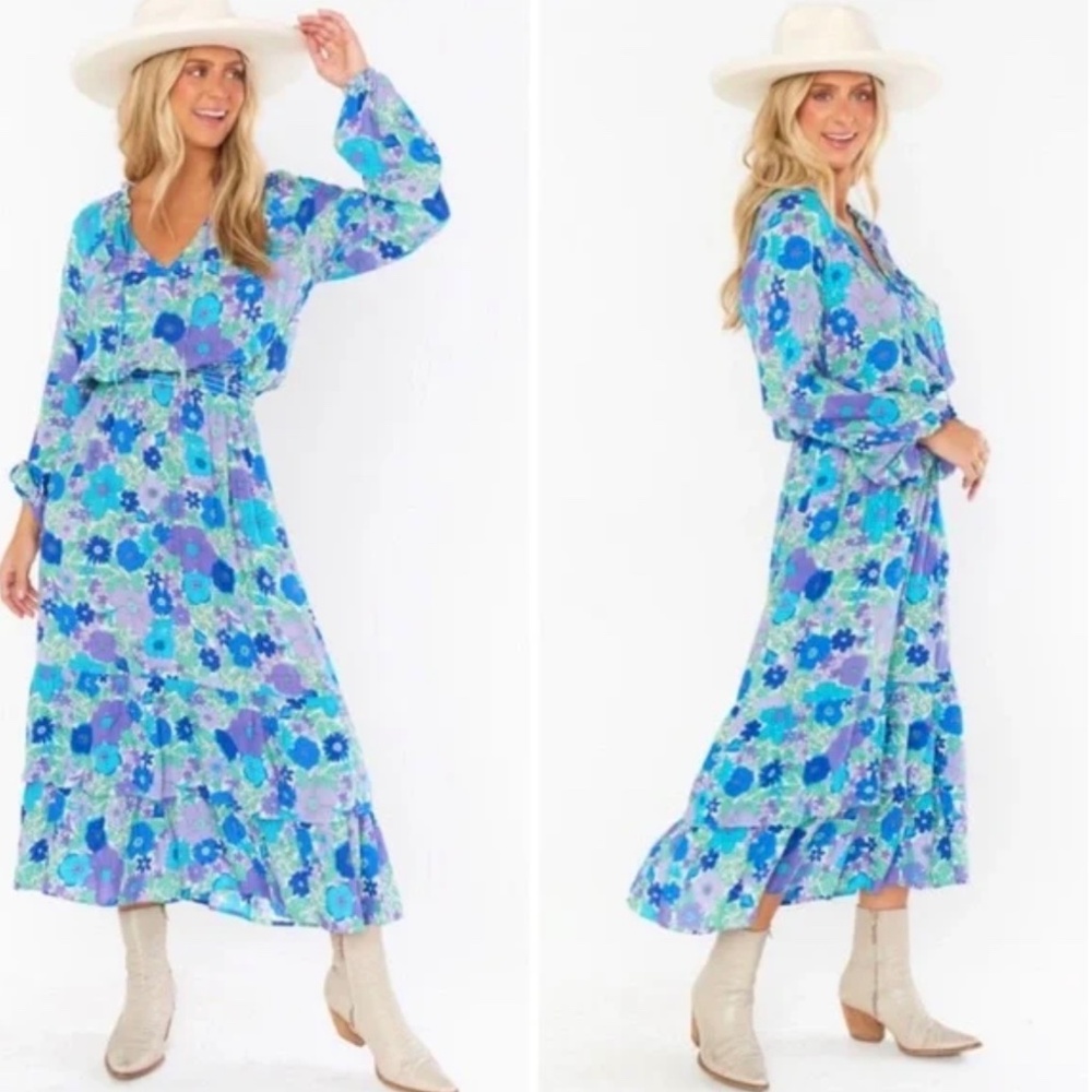 NWT SHOW ME YOUR MUMU Cait Midi Dress Blueberry blossom NWT $198.00 XL
